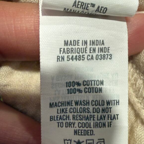 Aerie Gauzy Coverup Shirt Soft Oat Cream Large Lagenlook Beach Resort Vacation - Picture 8 of 10